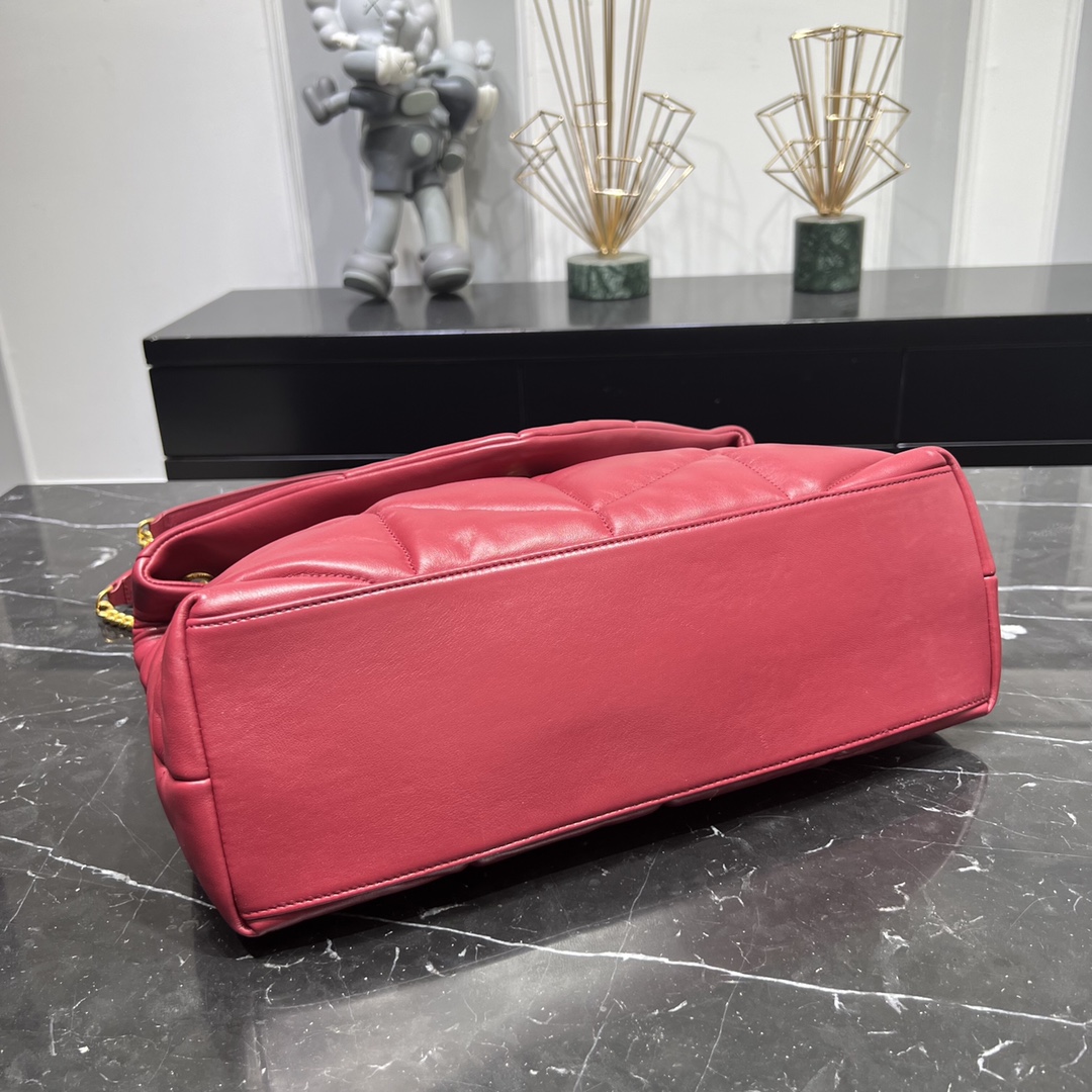 Saint Laurent Loulou Puffer Lambskin Shoulder Bag Handbag Red 577475 Gold